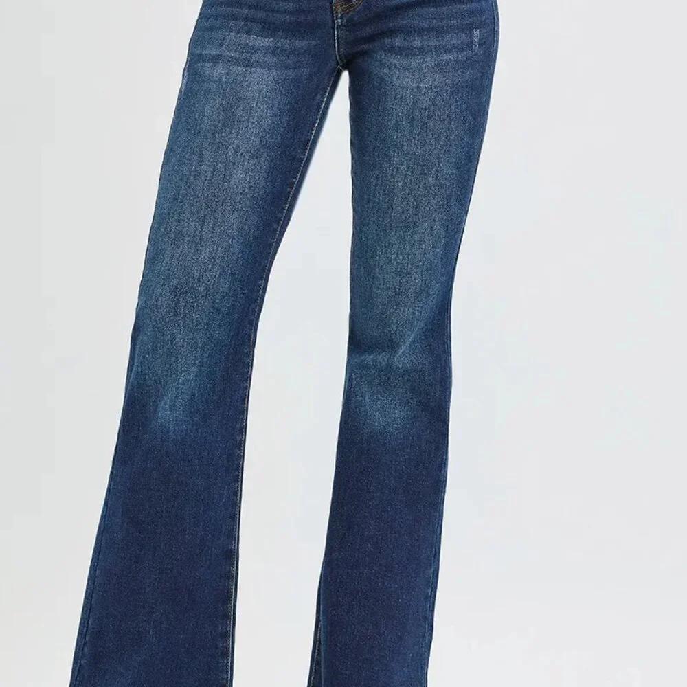 RISEN Full Size Tummy Control Mid Rise‎ Flare Jeans Plus Size